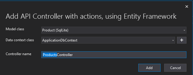 Visual Studio create DbContext